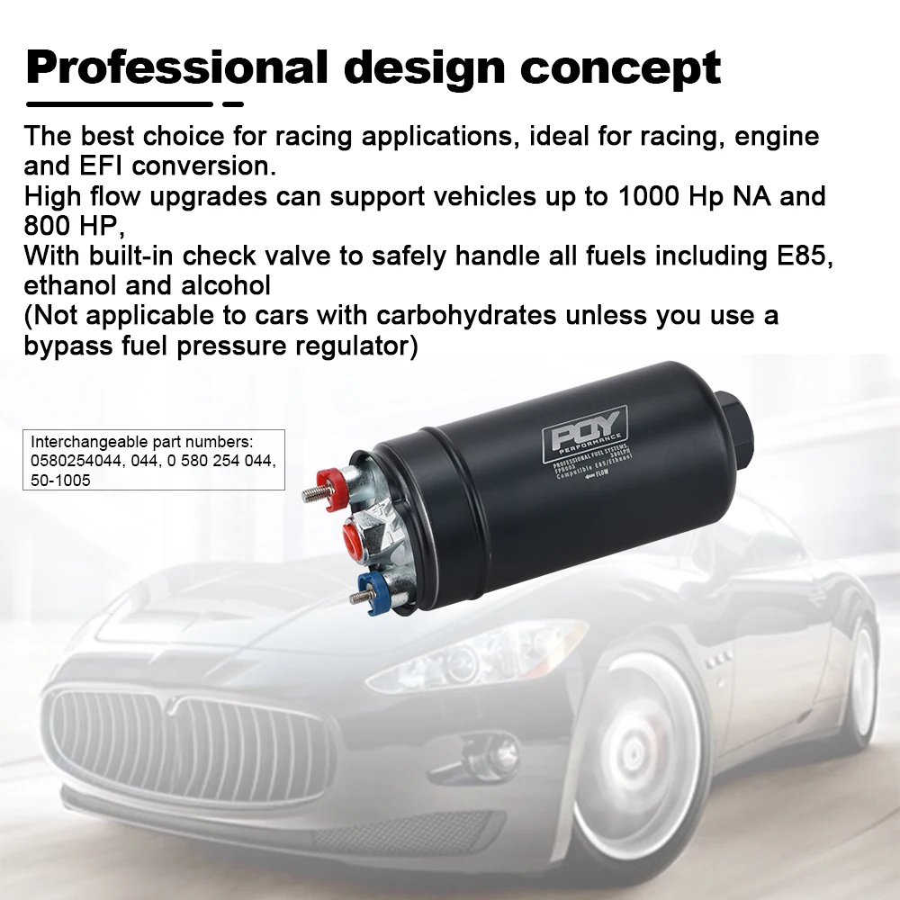 EFI 380LPH 1000HP External Fuel Pump E85 Compatible 044 Style AN10 Inlet AN8 Outlet With Check Valve fuel pump