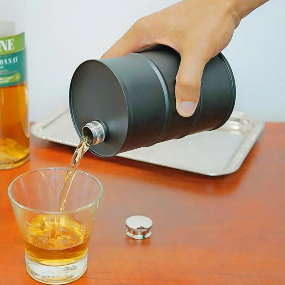 

24 OZ Small Flask Thickened 304 Stainless Steel Hip Flask Oil Drum Shape Body Portable Outdoor Wine Bottle Oil Barrel Jug