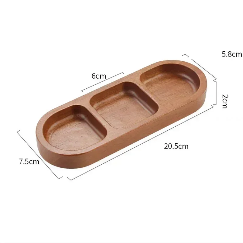 2025 Hot 2/3 Grid Divided Seasoning Dish, Household Solid Wood Snack Dish, Hot Pot Barbecue Three Grid Sauce Dish, Snack Dish