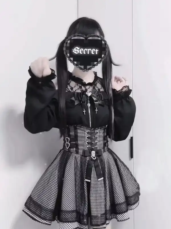 2025 Japanese Black Mini Skirt Set Gothic Ruffle Mini Skirts Sexy Lace Off Shoulder Lolita Shirt Women Y2k Aesthetic Design Suit - Image 6
