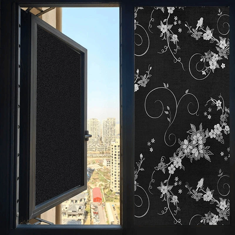 Black Frosted Glass Film Window Self Adhesive Decorative Stickers Static Cling Anti-UV Sunblocking Heat Insulation Privacy Film