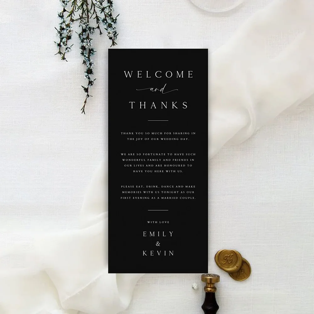 Personalized Thank You Seating Cards, Wedding Table Setting Thank You Cards, Black Black Card with Name Greeting Cards