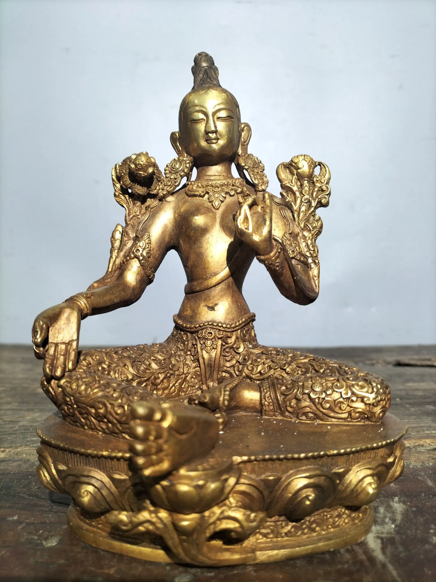 

8"Tibetan Temple Collection Old Bronze Cinnabars Green Tara Buddha Statue Dara Bodhisattva Enshrine the Buddha Holy Salvation