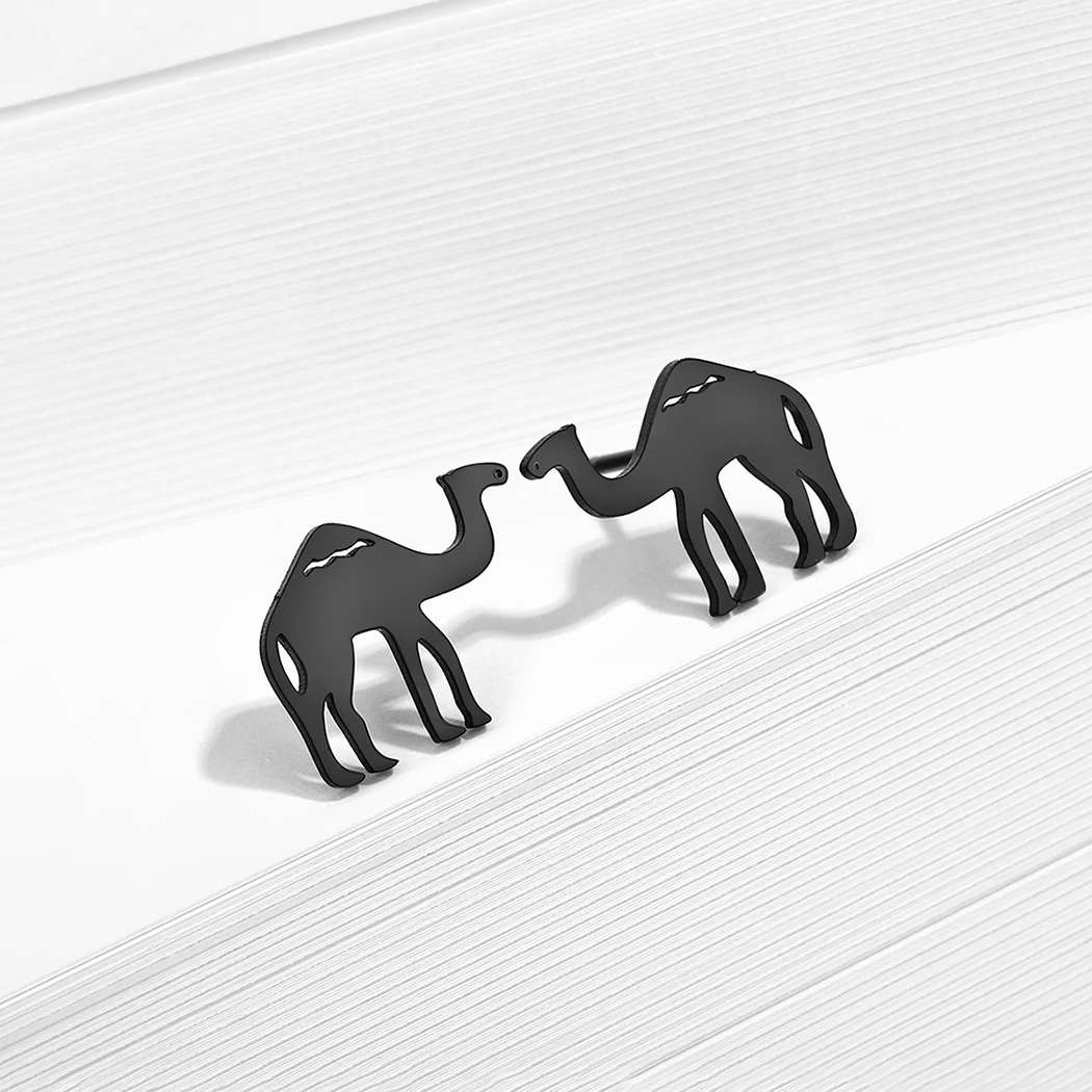 Stainless Steel Ear Studs Desert Camel Earrings for Women Fashion Studs Men's Punk Black Natural Inspired Animal Lover Jewelry 3