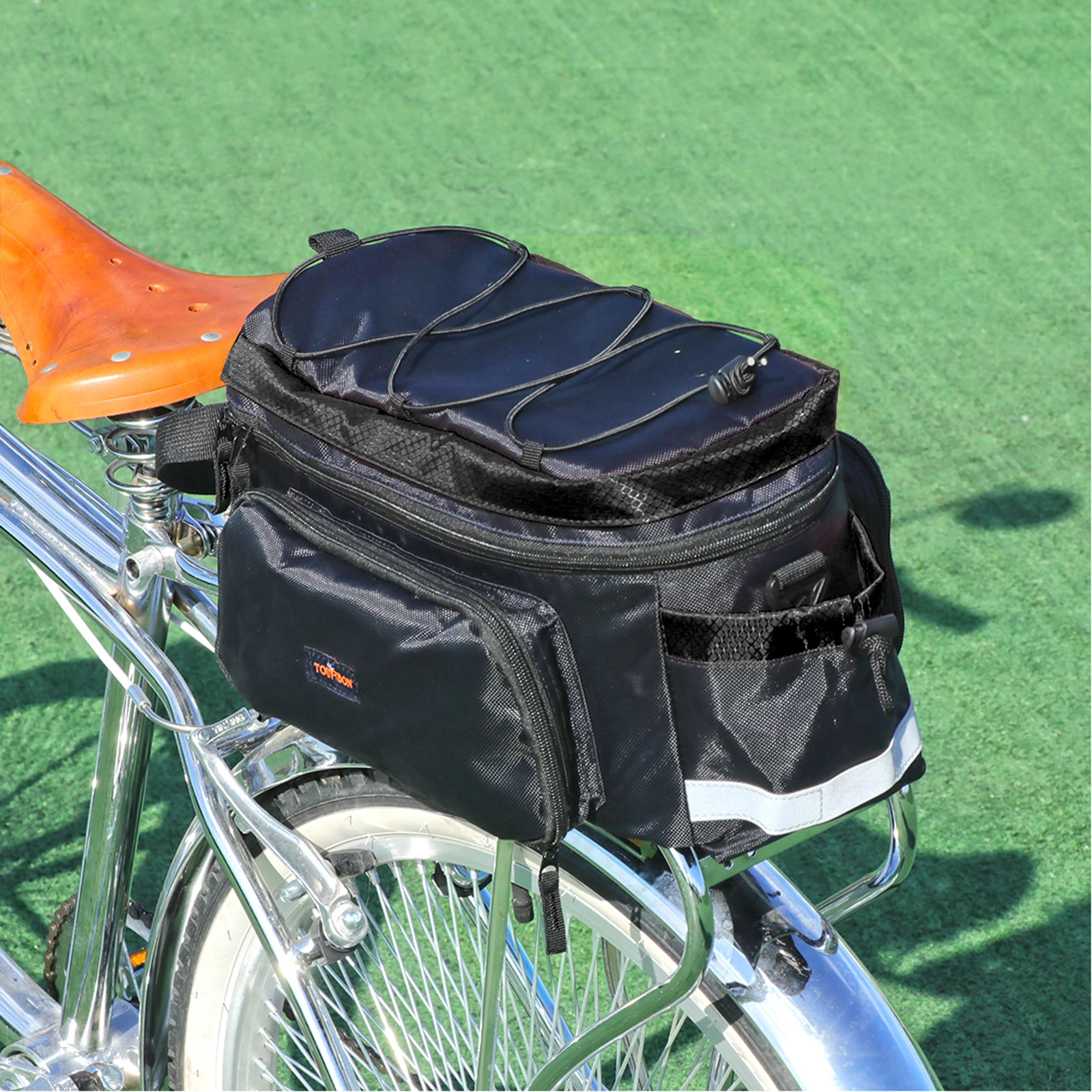 

Tourbon Bike Pannier Back Seat Bag Bicycle Rear Rack Bags Trunk Bag Luggage Basket Carrier with Rain Cover Cycling Traveling