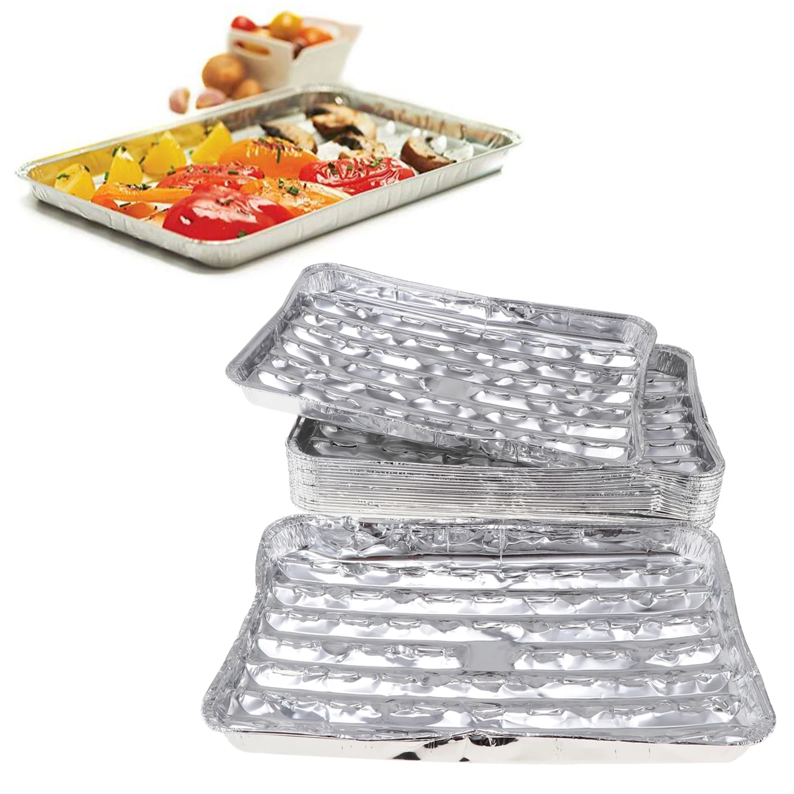 Disposable BBQ Pans Aluminum Foil Barbecue Grilling Trays Outdoor 20pcs/set