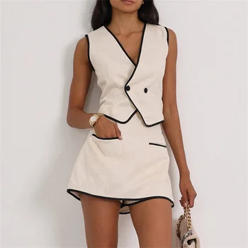 Summer Mini Skirt Shorts 2 Piece Set Woman Outfit 2026 Fashion Cotton Sleeveless Crop Top With High Waist Shorts Set Female Suit 1