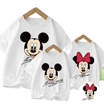 Mickey Family Short-sleeved T-shirt New Summer Cartoon Minnie Print Family Matching Outfit Mother Daughter Matching Clothes