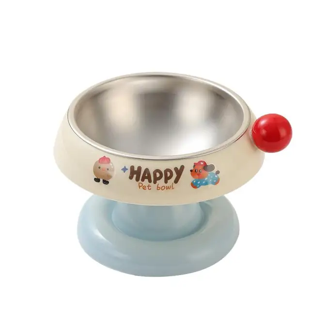 Anti-Choking Non-Slip Pet Feeder Supplies Cute Cartoon Elevated Pet Bowl Stainless Steel Bowl Neck Protection Neck Protection