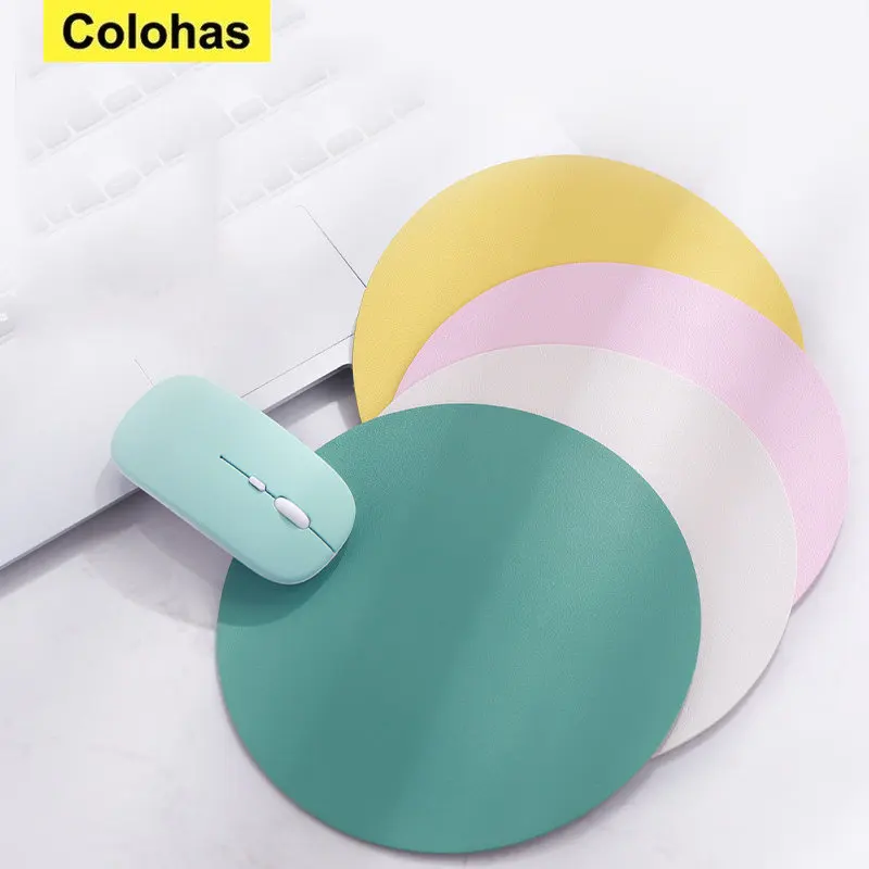 Leather mouse pad gaming mousepad Round Solid Color Thickened Non-slip Simple Style Office Gaming Mice Mat Comfortable For Laptop Computer