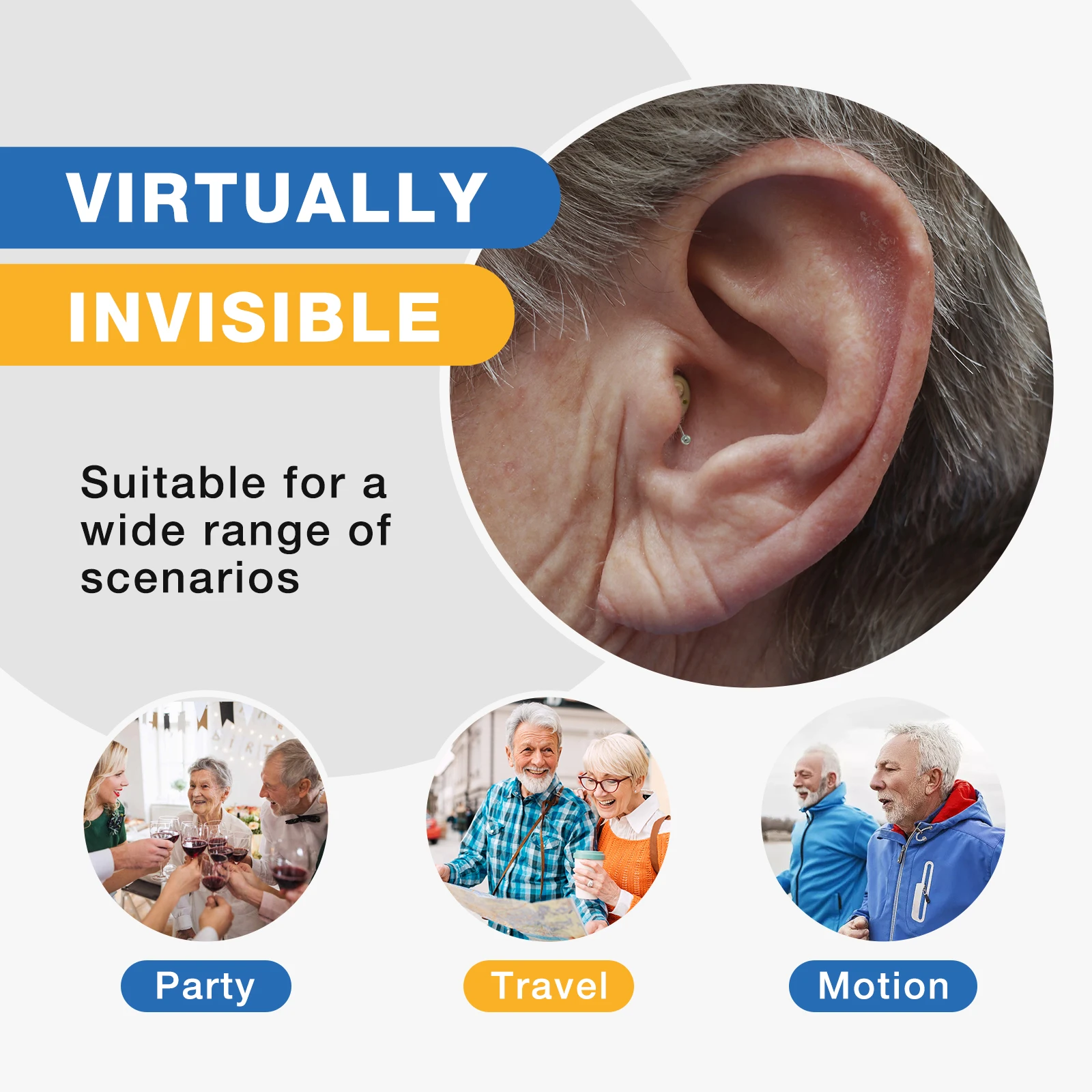 Hearing Aids CIC Binaural Rechargeable Digital For Adults With Intelligent Noise Cancellation, Full Digital Circuitry, High&Low 5