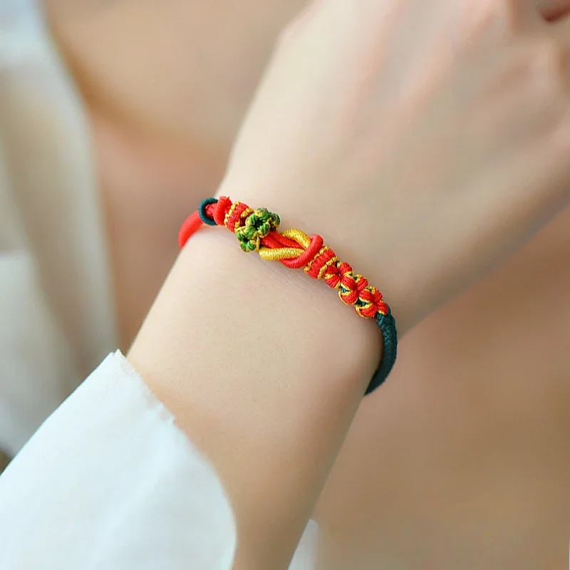 DIY Adjustable Braided Red Rope Bracelets Women's Partially Prepared Products Wearable Beads Couple's Zodiac Year Rope Chain 6
