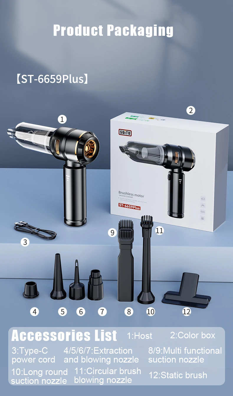 Leistungsstarker Staubsauger Tragbarer Handstaubsauger für Autos 3-in-1 Aufblasbar und Staubbläser mit Einstellbaren Drei Stufen – Detail 10