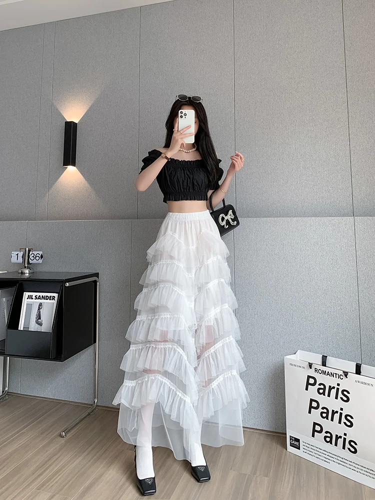 Generisch Jupe En Lin Pour Femme Avec Motif Floral De Style Tulle à Pois, Blanc., S