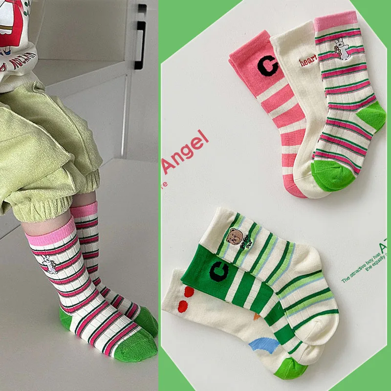 Children Socks Girls Spring Autumn Calf Socks Letter Striped Pattern Sports Socks Kids Socks Baby Boys Cotton Socks 3