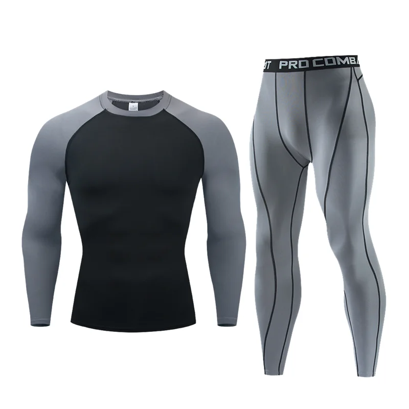 Men's Thermal Underwear Set, Compression Base Layer Sports Long Johns Fleece Lined Winter Gear Running Skiing