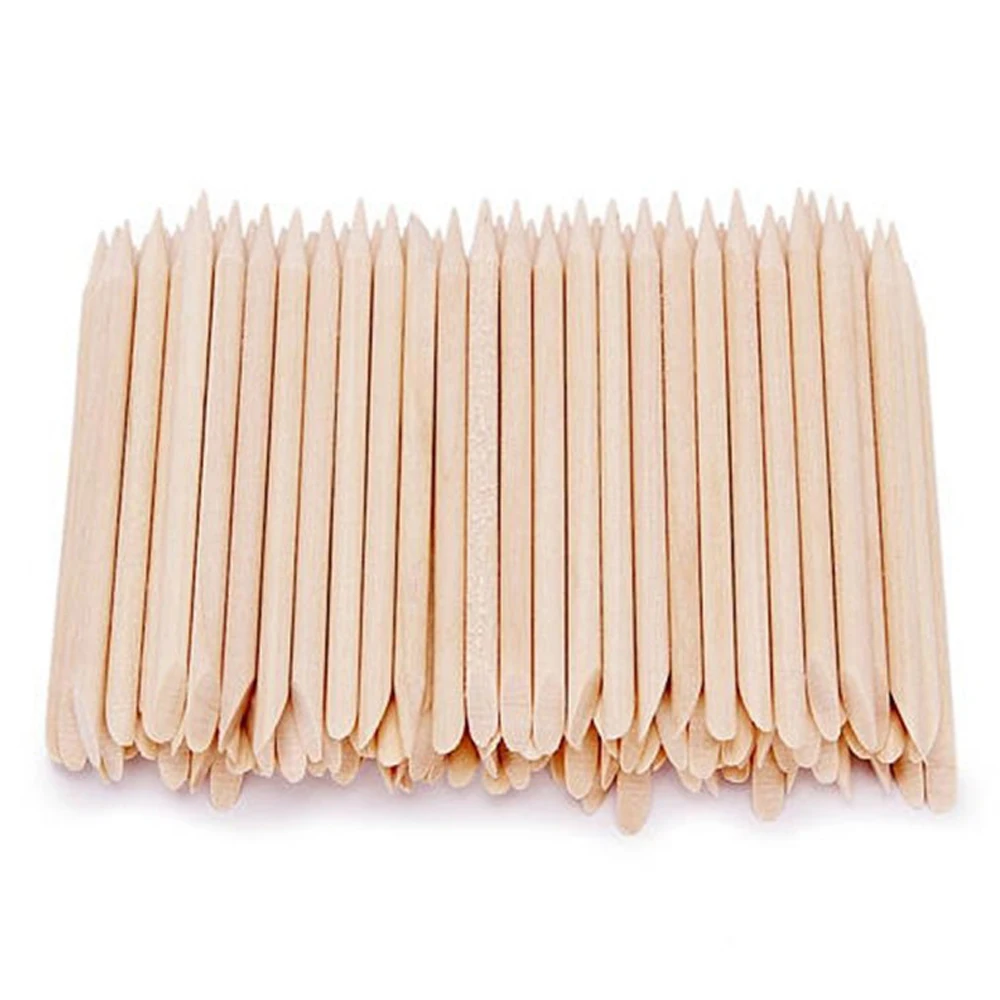 100Pcs/Lot Orange Nail Art Wood Sticks Double Sided Cuticle Pusher Rhinestones Picker Bead Pusher Manicure Pedicure Care Tool #& 6