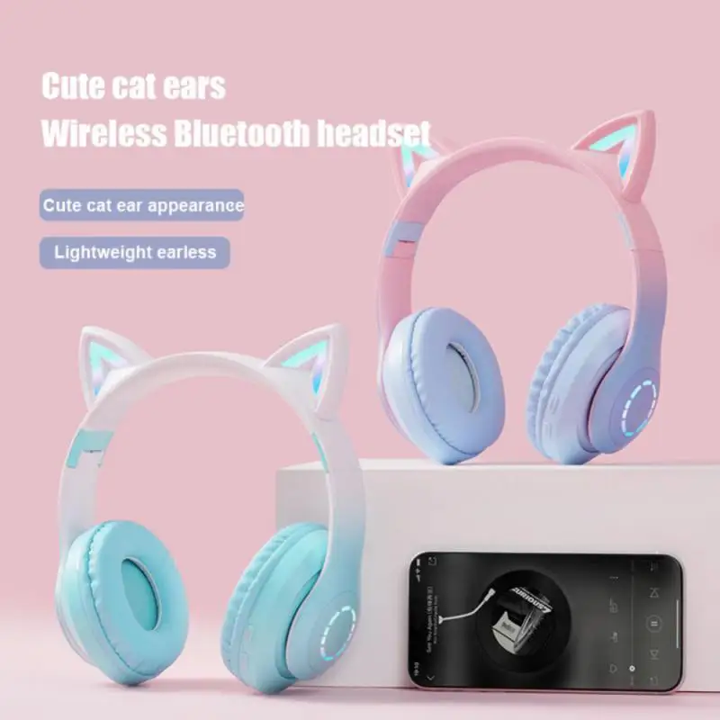 

Cute Cat Ears Headphone with LED Flash Light Wireless Bluetooth Stereo Sound comfortable Noise Reduction Earphone with Mic