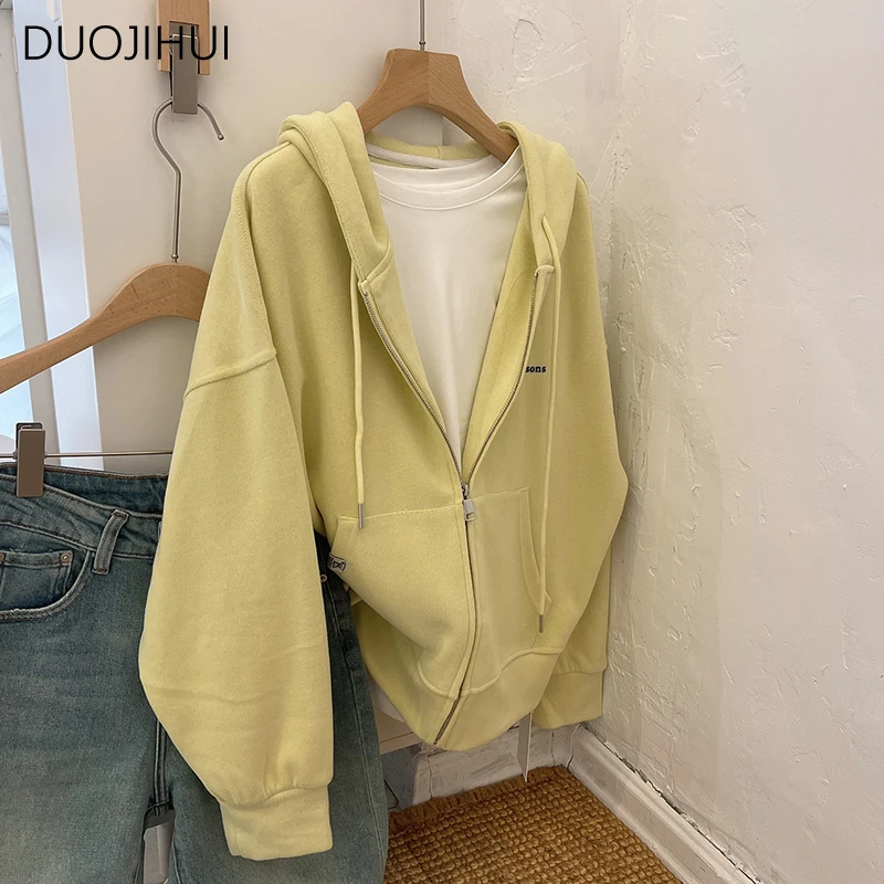 DUOJIHUI Advanced Grey Chic Letter Embroidery Female Hoodies