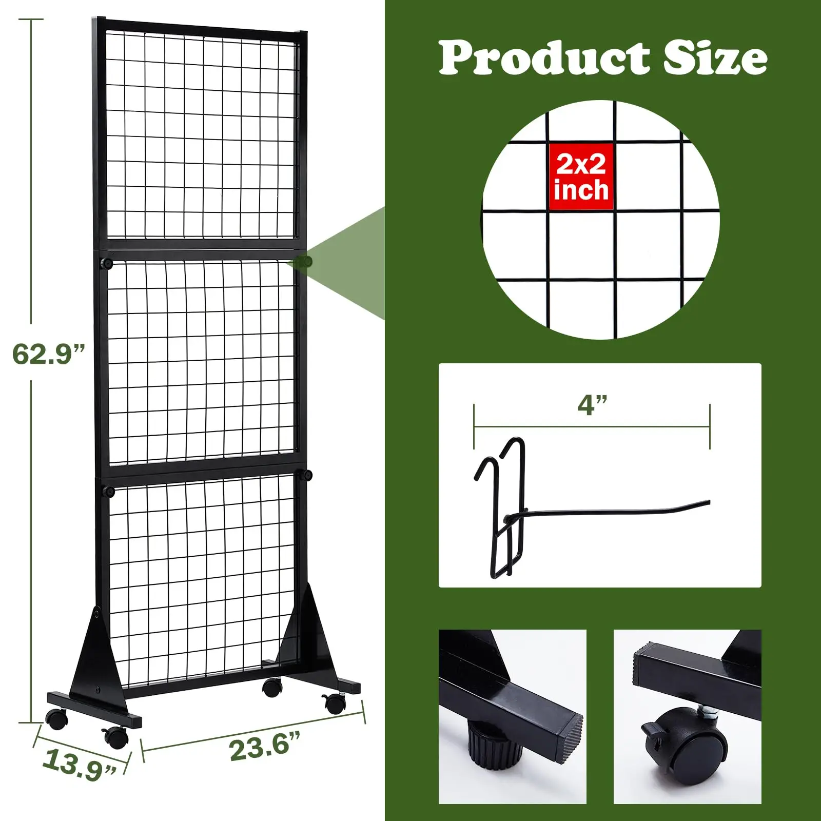 3 Layers Grid Wall Panels with Stand 5.25' x 2' Heavy Movable Wire GridWall Panel Tower with T-Base Floorstanding on Wheels wall mounted organizer