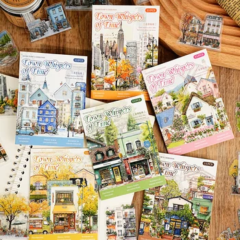 Etori Life Small Town Time Series Confezione di adesivi modello architettura città retrò Decorazione collage fai-da-te Scrapbook fatto a mano, Confezione regalo, Sacchetto di carta regalo, Album fotografico, Festa vintage, Cancelleria per studenti, Adesivi per bambini