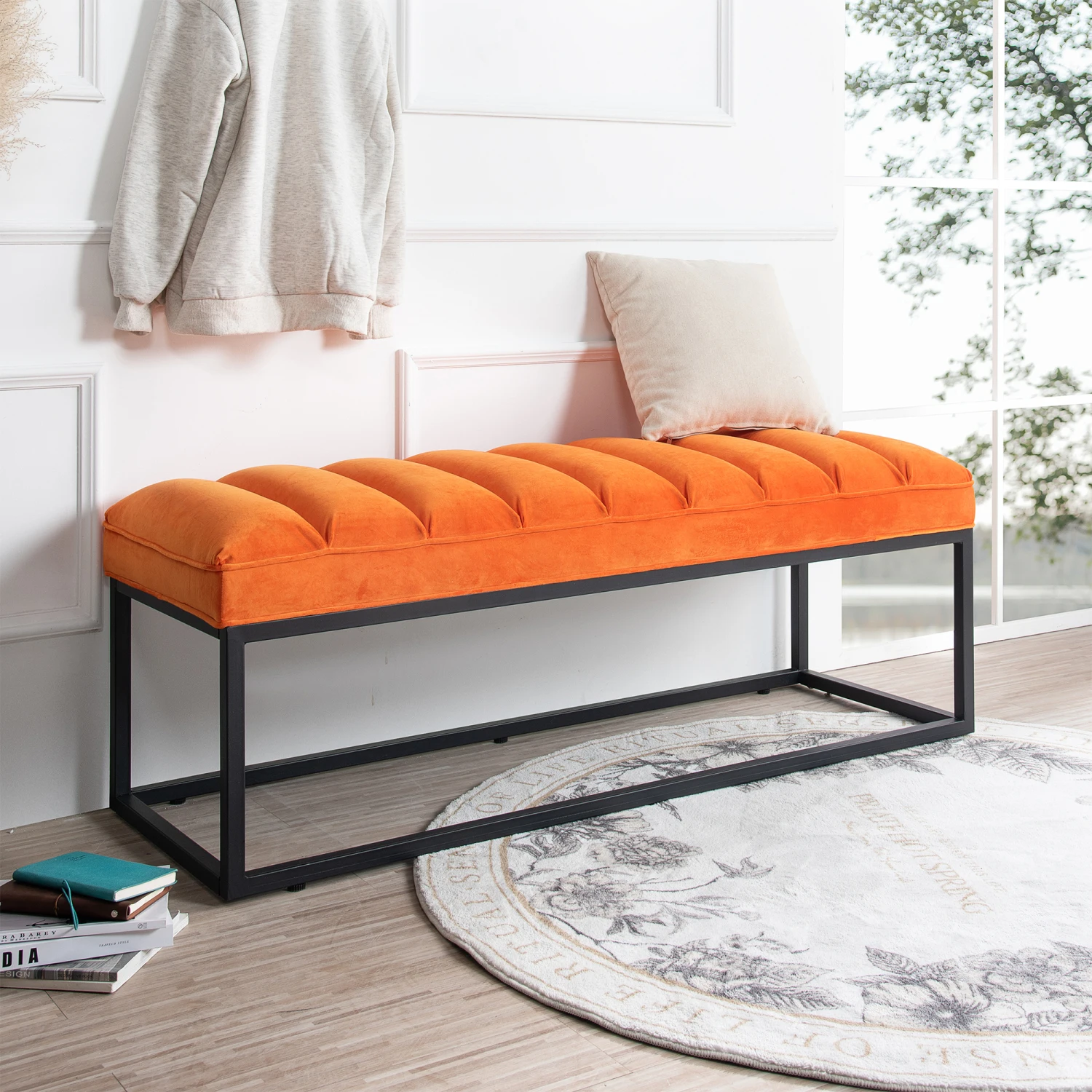 

Metal Base Modern Upholstered Bench for Entryway and Bedroom - Stylish and Sturdy Seating Option perfect for your Living Space