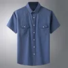 Plus Large Size 13XL 7XL 6XL 4XL Mens Business Casual Short Sleeved Shirt Classic Imitation denim Male Social Dress Shirts Blue 6