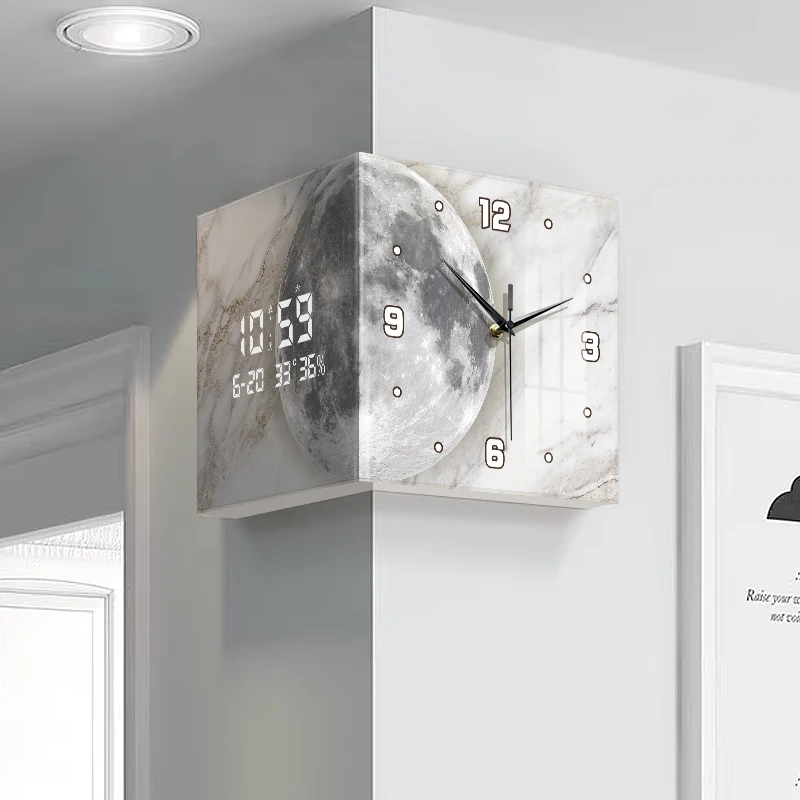 New Living Room Double sided Wall Clock Creative two face Clock Wall Light Lunar Corner Clock No Hitting Kong Digital Clock 3