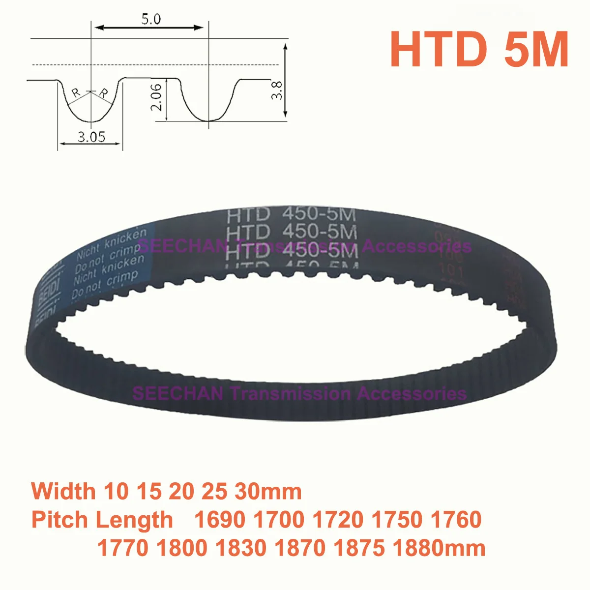 

HTD 5M Rubber Synchronous Timing Belt Width 10 15 20 25 30mm Perimeter 1690 1700 1720 1750 1760 1770 1800 1830 1870 1875 1880mm