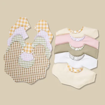 360 ° Bavaglini in cotone per bambini Ragazzi Ragazze Asciugamano per saliva scozzese Carino Corea Rotativo Petalo Collo Bottone regolabile Alimentazione Burp Panno
