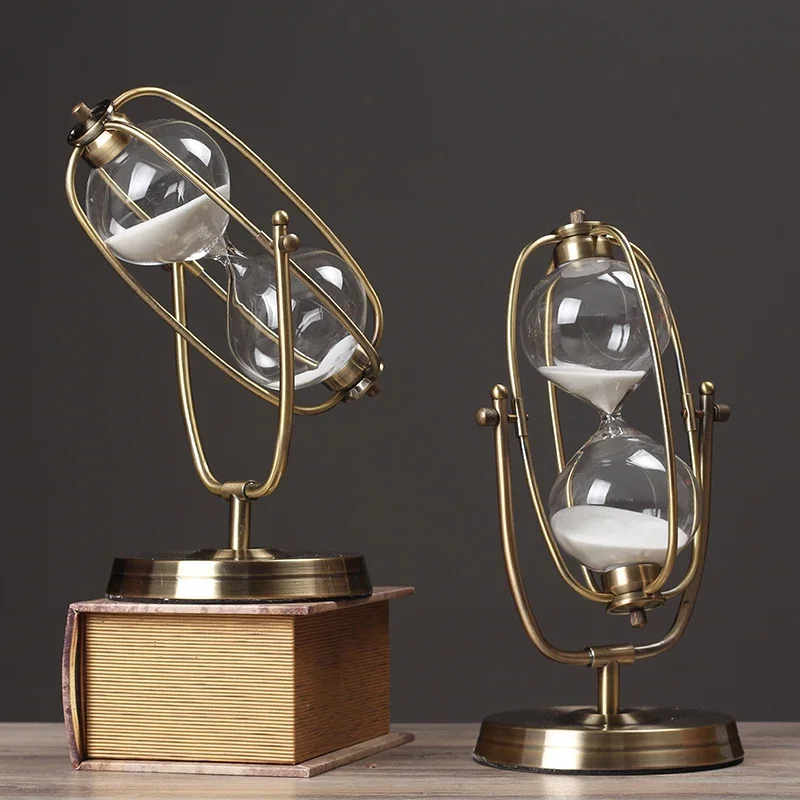 

New 2024 Metal Sand Clock Timer 1 Hour Hourglass Glass Time Decoration Vintage Clessidra Decoration Desktop Home Living Room Dec