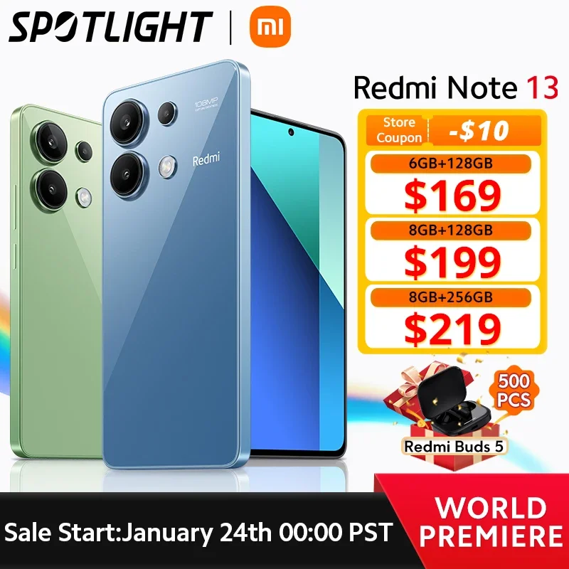  [World Premiere] Global Version Xiaomi Redmi Note 13 Smartphone Snapdragon® 685 108MP camera 120Hz AMOLED display 33W charging 