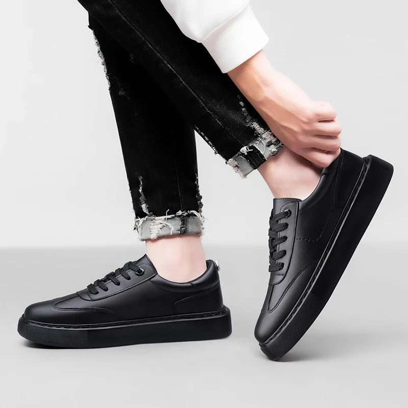 Baskets homme décontractées en cuir véritable à lacets_voghion.com