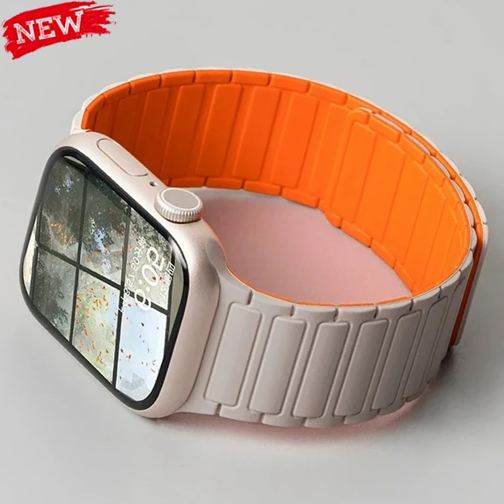 애플 워치용 실리콘 스트랩 46mm 42mm 49mm 45mm 41mm 44mm 40mm 마그네틱 밴드 IWatch Ultra 3/2 시리즈 11 10 9 8 7 6 SE 5