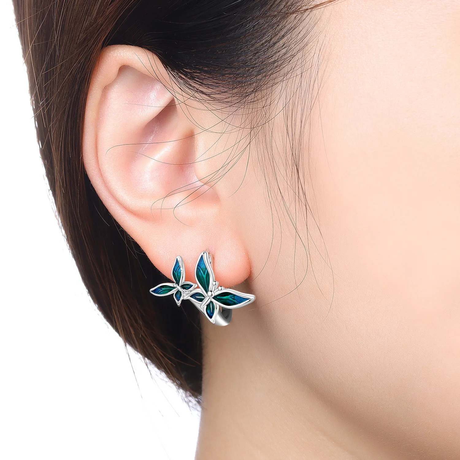 PANPOKI الأصلي 925 فضة مزدوجة فراشة الحشرات أقراط النساء هوب القرط الذكرى مجوهرات هدايا العصرية