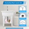 Freestanding Plastic Laundry Sink with Washboard Indoor and Outdoor Utility Sink with Cold and Hot Water Faucet 1