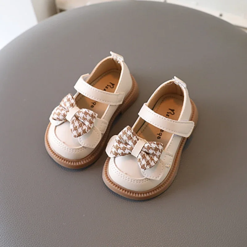 Children's Shoe for Girl Spring Bowknot Kids Causal Versatile Leather Shoes Fashion Non-slip Toddler Princess Walking Flat Shoes 5