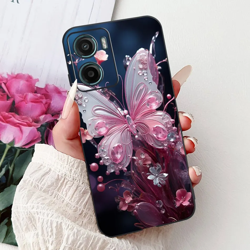 Floral Butterfly Black Silicone Soft Lightweight Phone Case