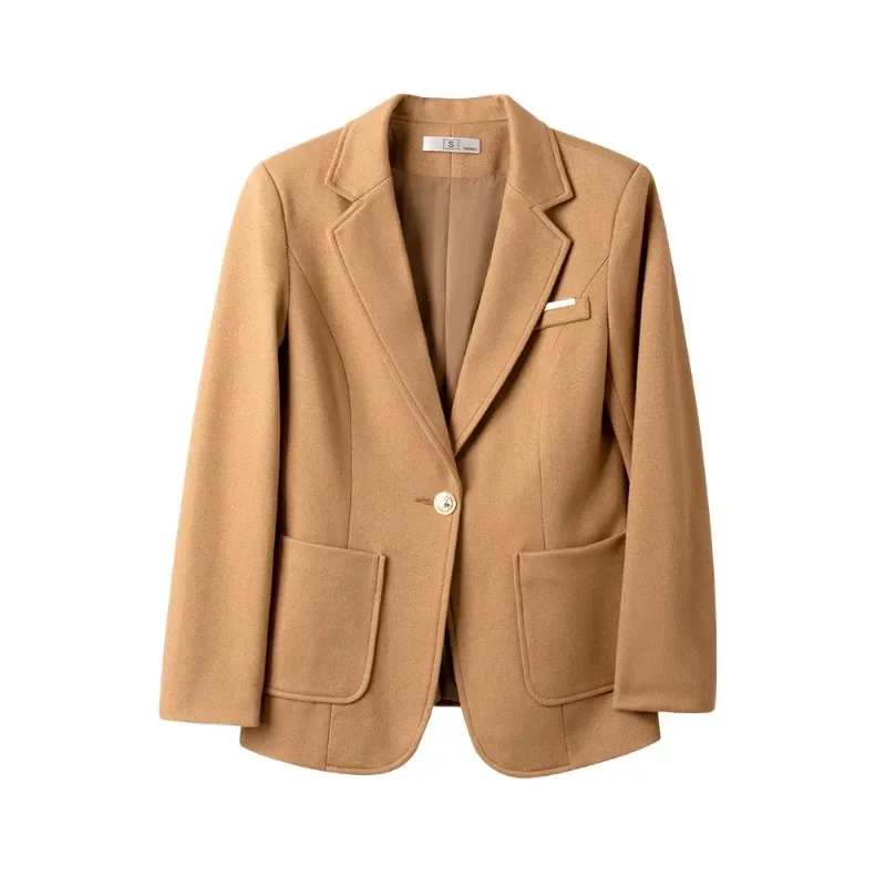

Fashion Women Formal Blazer Red Coffee Yellow Ladies Jacket Female Long Sleeve Autumn Winter Work Wear Coat With Pocket