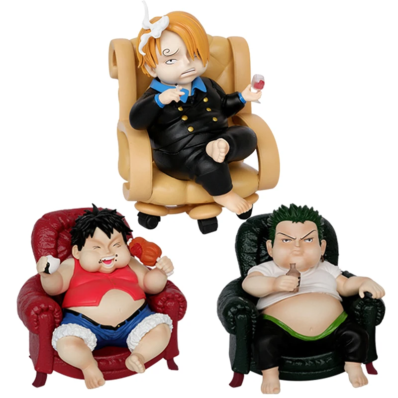 

One Piece Luffy Roronoa Zoro Fat Serie Anime Figure Sanji Doll Zoro Sitting Sofa Action Figurine Pvc Model Collectible Toys Gift