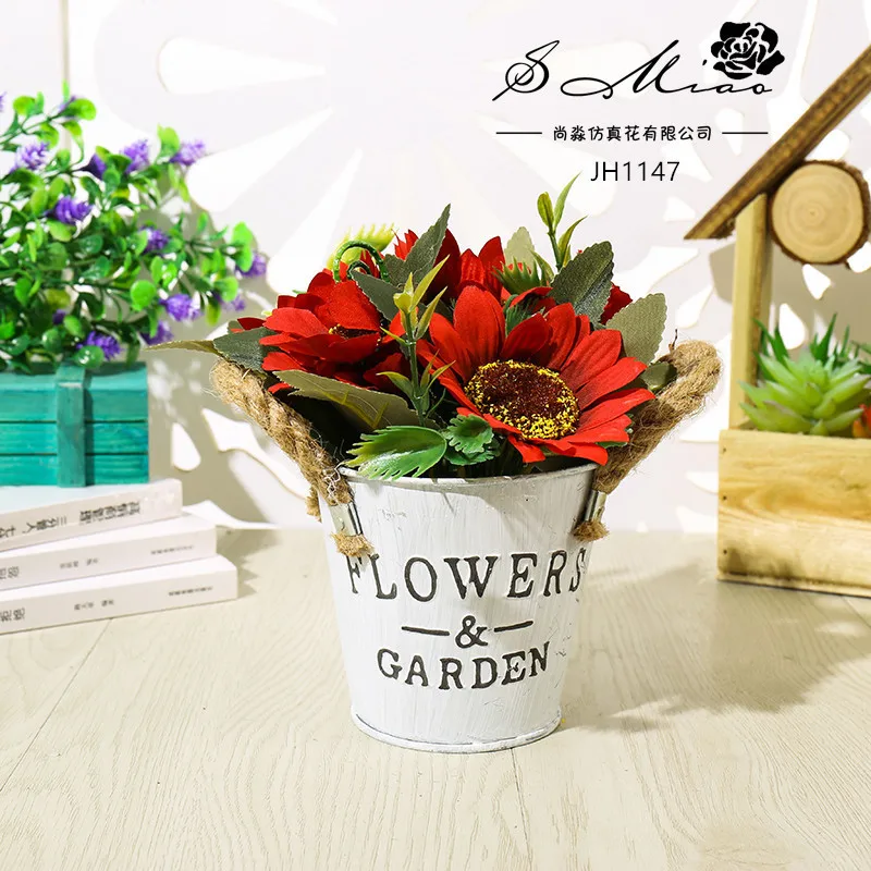 Retro Pot Simulation Flower Bonsai Sun Flower, Creative Ornament, Silk Flower, Artificial Flower Home Decoration Ornament