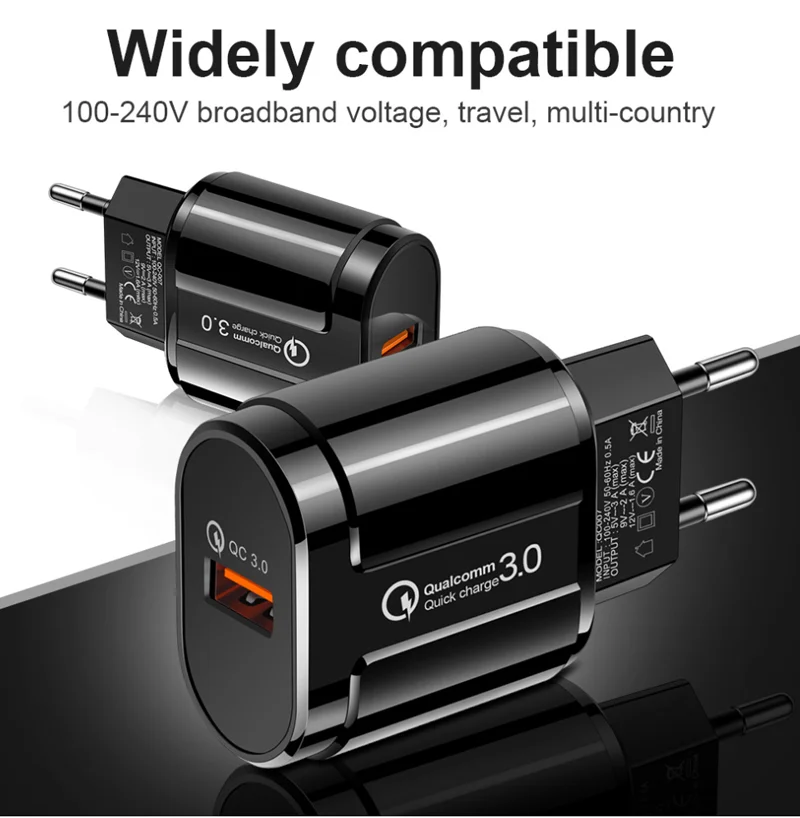 Caricatore USB 24W Quick Charge 3.0 QC3.0 con ricarica rapida, adattatore da parete con spina EU per iPhone, Samsung, Xiaomi - immagine 6