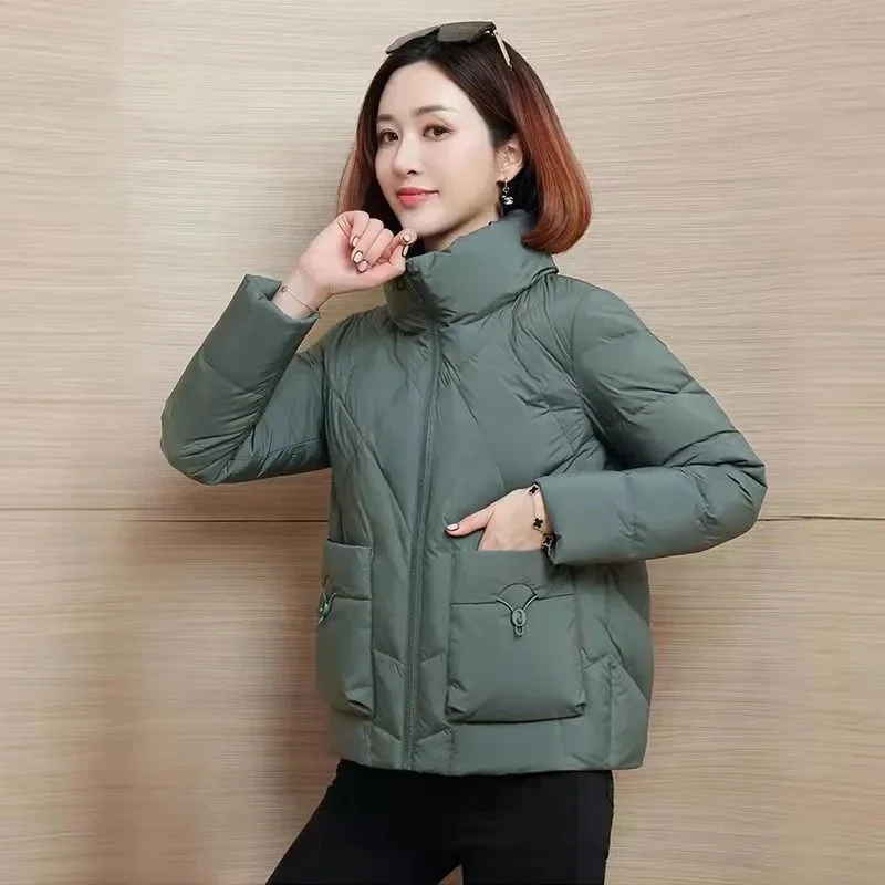 

Winter Warm Stand Collar Cropped Parkas Oversize 5XL Korean Fashion Beige Quilted Jacket Women 2023 Thick Casual Padded Coats