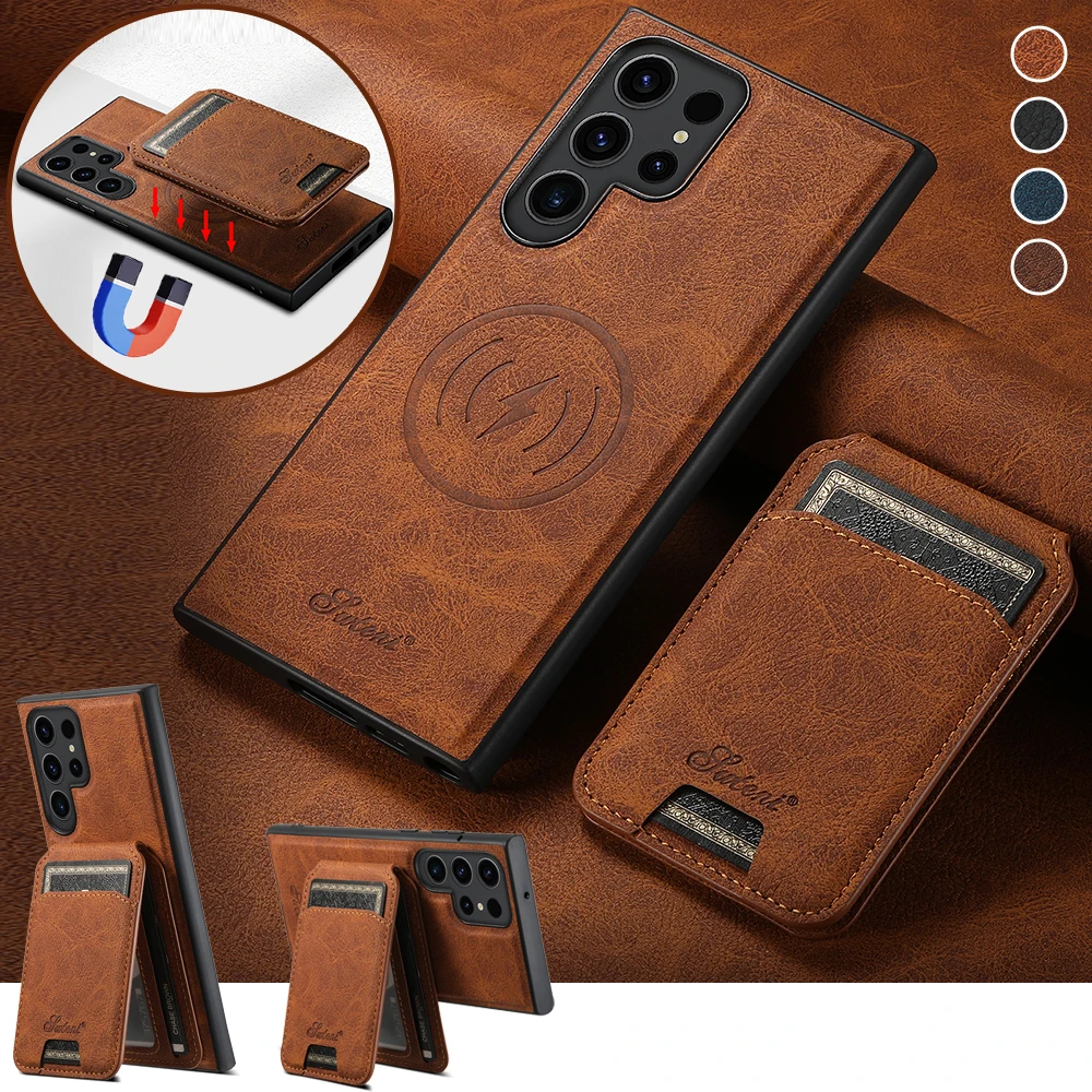 Premium 2-in-1 Detachable Leather Wallet Phone Case with Magnetic Card Holder and Wireless Charging Compatibility