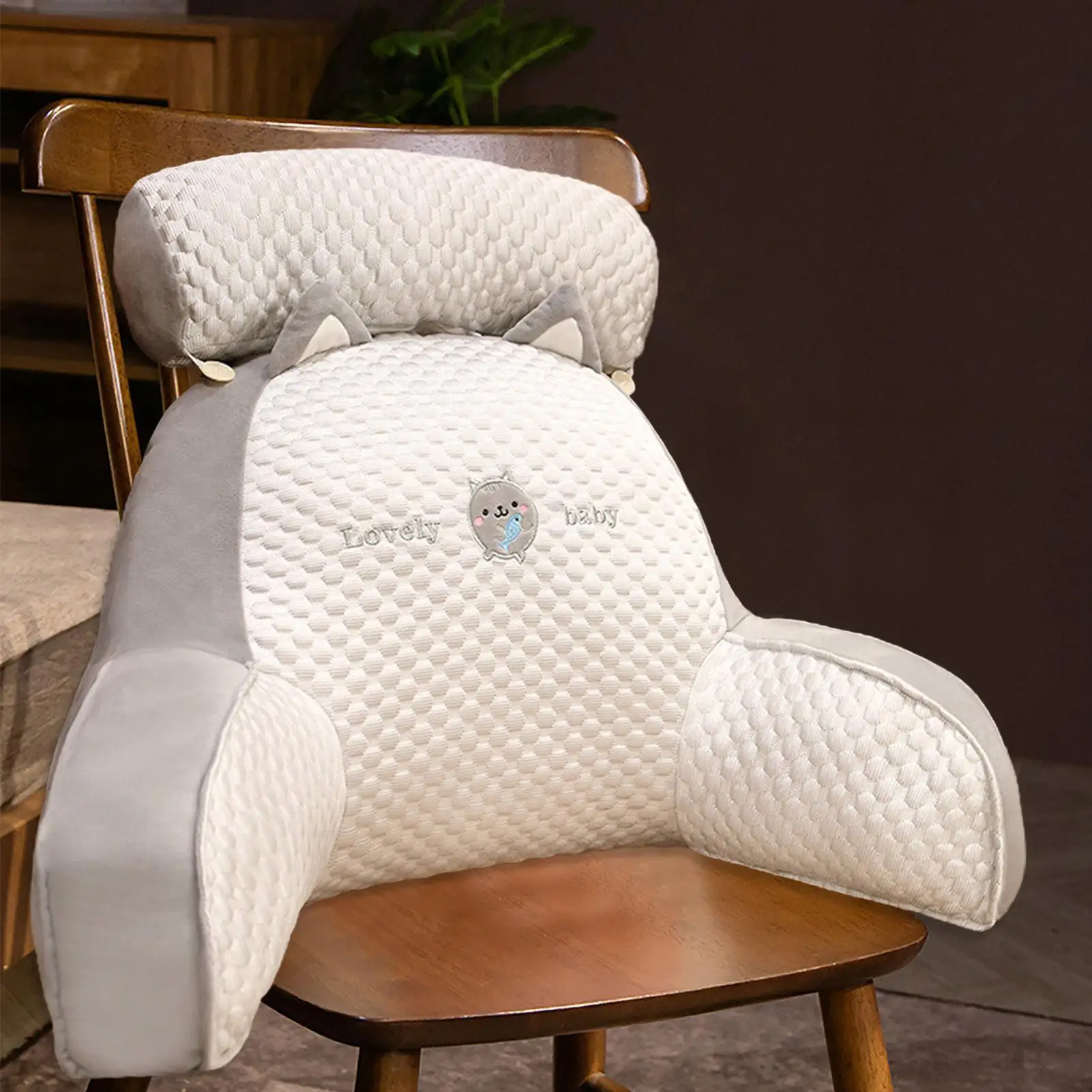 Rückenstützkissen Lesekissen für Bett Rückenkissen mit Abnehmbarer Nackenstütze & Armlehnen zum Lesen im Bett – Detail 7
