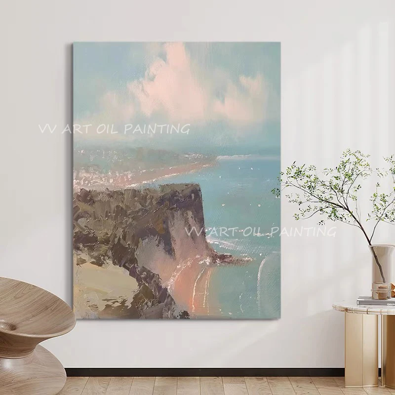 

Ocean seaside blue wall texture images living room manual canvas oil painting art poster bedroom adornment gift