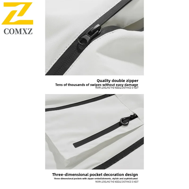 COMXZ Windbreaker Jacket Windproof Waterproof Loose Hiking Camping Trench Coat 2025 Travel Trendy High Quality Men's Outerwear