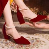 Pretty Big Bowtie Women's Thick Heel Pumps Trend Red Suede Pearls Buckle High Heels Ladies Wedding Dress Shoes Women 34-40 2