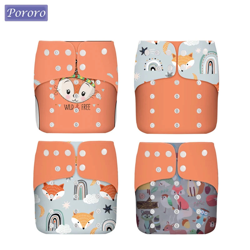 

Pororo 4pcs/set Washable Eco-friendly Baby Cloth Diaper Ecological Adjustable Nappy Cover Reusable Diaper Fit 3-15kg Baby