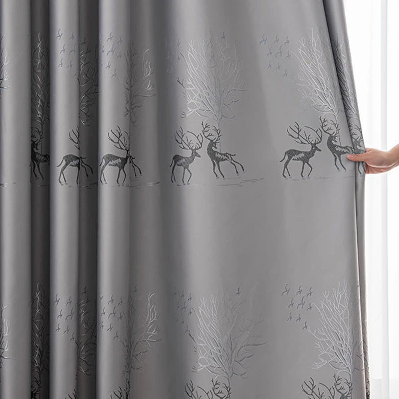 

Dreamwood High-Precision Thick Blackout Curtains For Living Room Gray Jacquard 90% Shading Modern Bedroom Window Costom Curtains